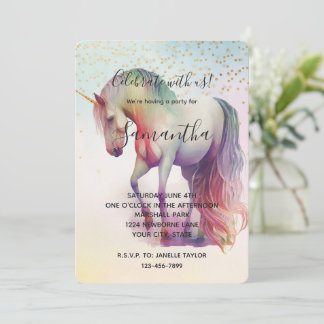 Unicorn Gold Confetti Sparkle Geburtstag Einladung