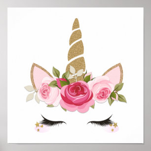 Unicorn Gold Floral Cute Poster tendance
