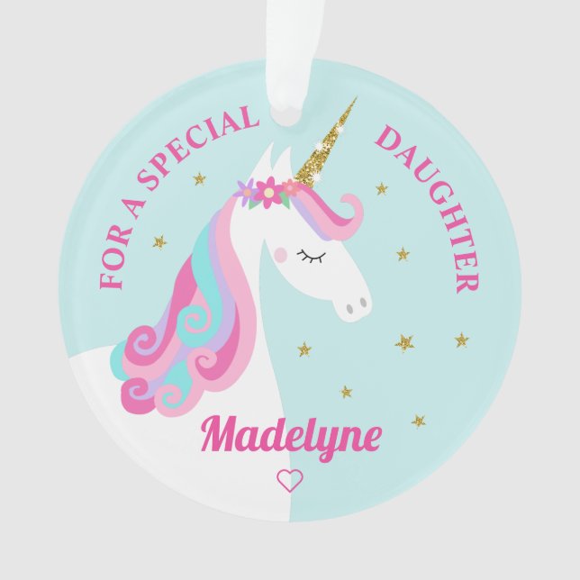 Unicorn Gold Glitzer Daughter Weihnachten Ornament (Vorderseite)