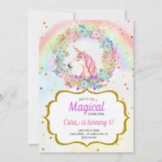 Unicorn Gold Glitzer Pastel Geburtstag Einladung