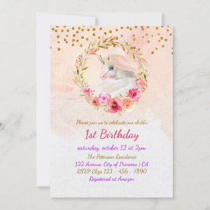 Unicorn Gold Glitzer Pink Baby Girl Erstgeburt Einladung