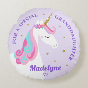 Unicorn Gold Glitzer Stars Lila Großtochter Rundes Kissen