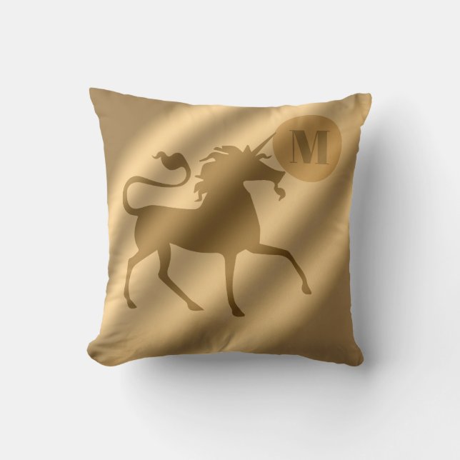 Unicorn Gold Luxury Monogram Kissen (Vorderseite)
