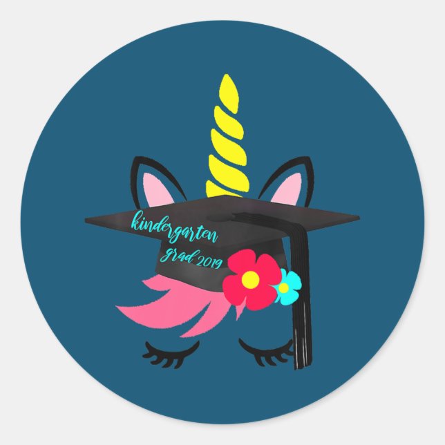 Unicorn Graduation Cap Blume Kindergarten Runder Aufkleber (Vorderseite)