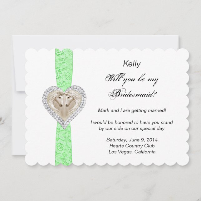 Unicorn Green Lace Wedding Bridesmaid Card Einladung (Vorderseite)
