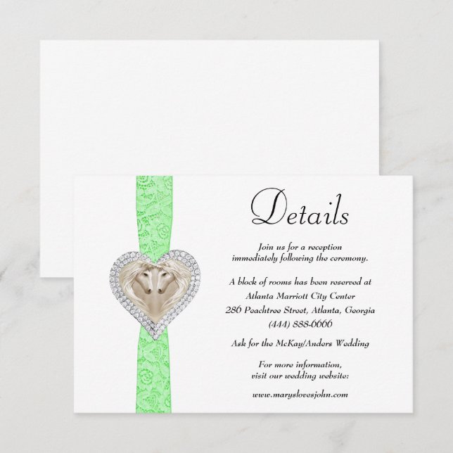 Unicorn Green Lace Wedding Details Begleitkarte (Vorne/Hinten)
