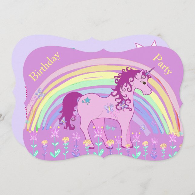 Unicorn Green, Violet Invitations d'hier (Devant / Derrière)