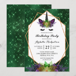 Unicorn Halloween BlumenSparkle Geburtstag Einladung