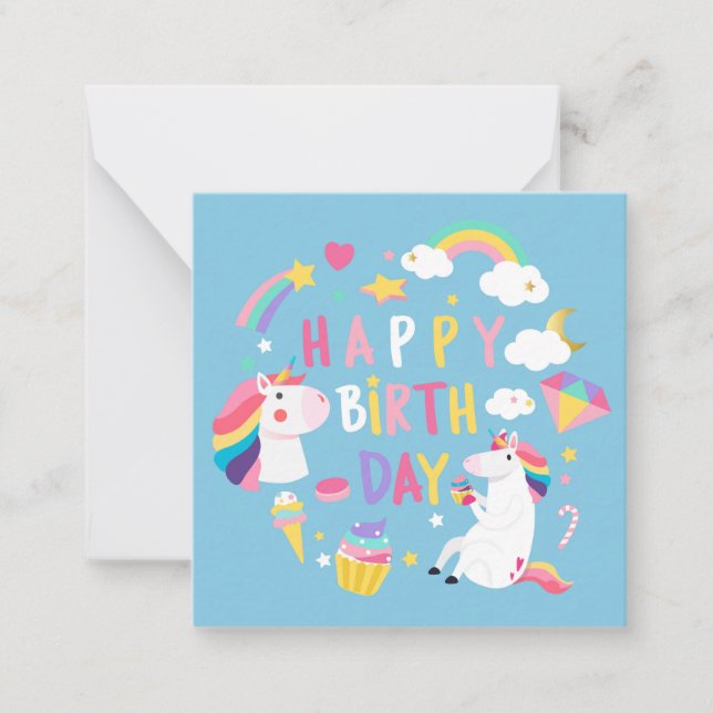Unicorn Happy Birthday Mitteilungskarte (Vorderseite)