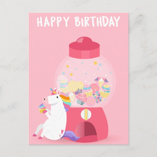 Unicorn Happy Birthday Postkarte (Vorderseite)