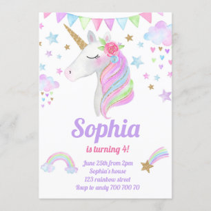 Unicorn Head Gold Rainbow Glitzer Girl Birthday Einladung