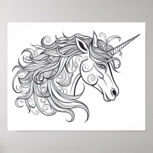 Unicorn Head Zeichnend klein Poster