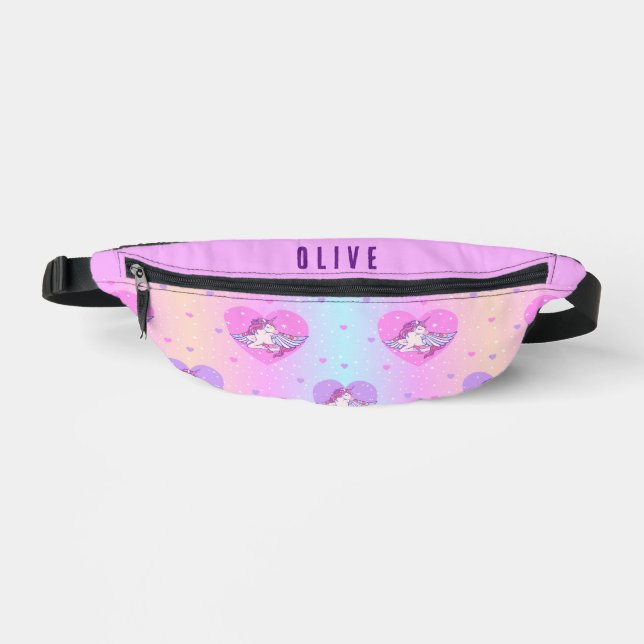 Unicorn Hearts Fanny Pack - rosa & lila Bauchtasche (Vorderseite)