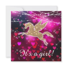 Unicorn Hearts Pink Baby Girl Dusche Einladung