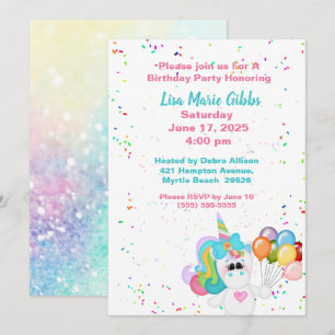 Unicorn Holding Balloons Geburtstag Einladung