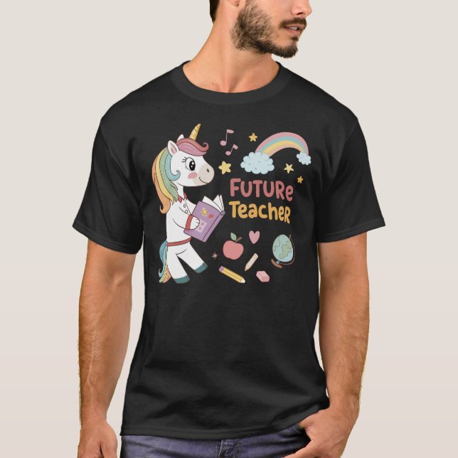 Unicorn Holding Book for Future Educators T-Shirt (Vorderseite)