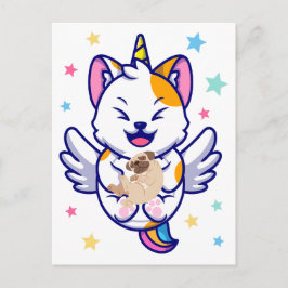 Unicorn Holding Hund Mops Kawaii Anime Postkarte