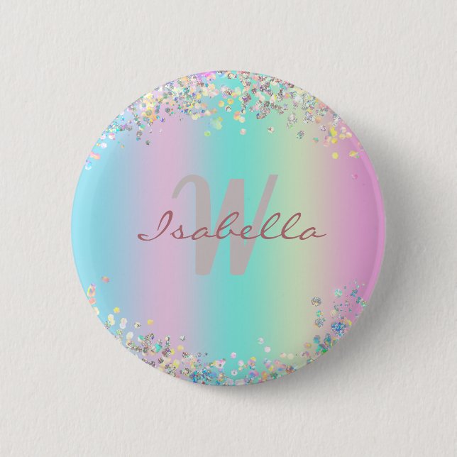 Unicorn Holographic Glitzer Button (Vorderseite)