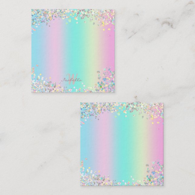 Unicorn Holographic Glitzer Mitteilungskarte (Vorne/Hinten)