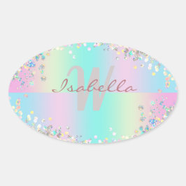 Unicorn Holographic Glitzer Ovaler Aufkleber