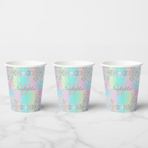 Unicorn Holographic Glitzer Pappbecher