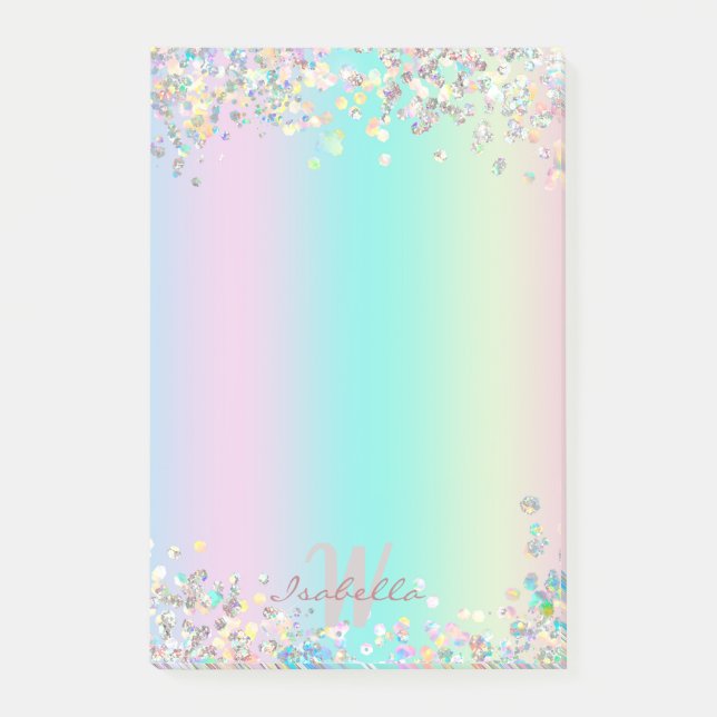 Unicorn Holographic Glitzer Post-it Klebezettel (Vorderseite)
