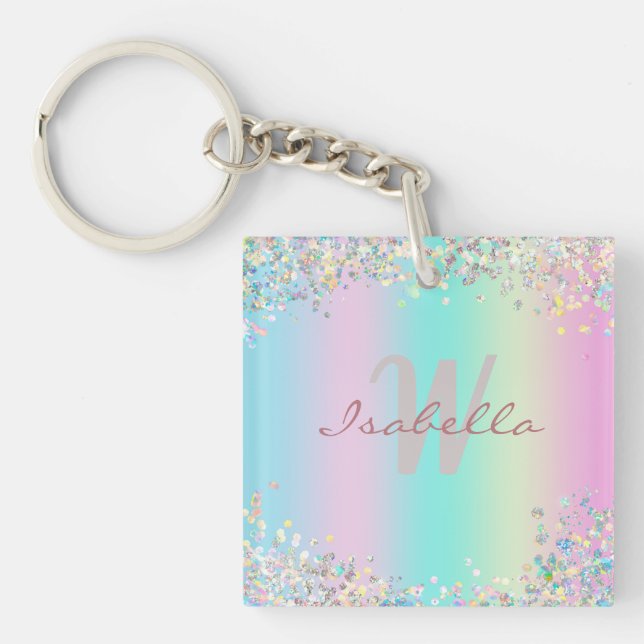 Unicorn Holographic Glitzer Schlüsselanhänger (Vorderseite)