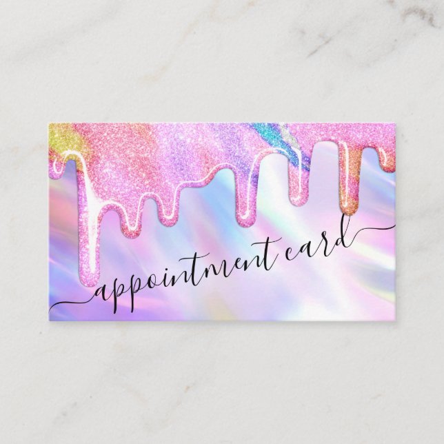 Unicorn Holographic Glitzer Tropfen Ernennung Visitenkarte (Vorderseite)