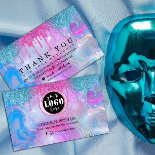 Unicorn Holographic Glitzer Tropfen vielen Dank Visitenkarte