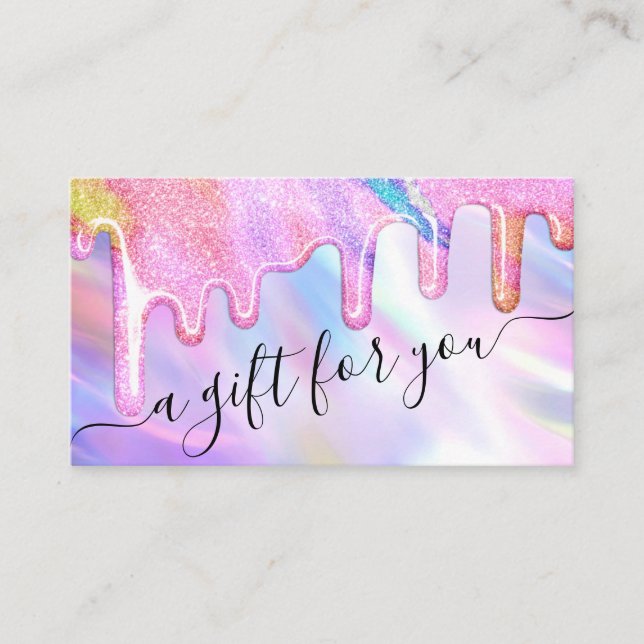 Unicorn Holographic Glitzer Tropfens Geschenkgutsc Visitenkarte (Vorderseite)