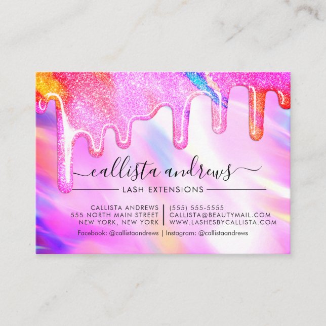 Unicorn Holographic Glitzer Tropfens Lashes Afterc Visitenkarte (Vorderseite)