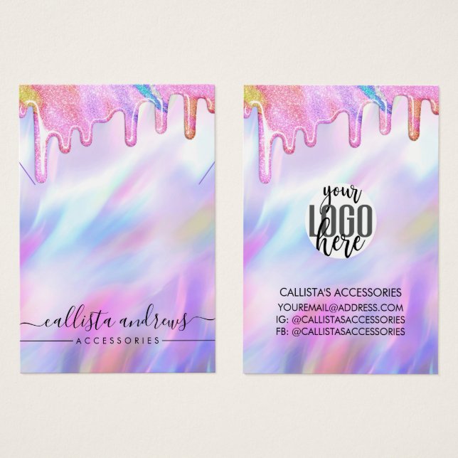 Unicorn Holographic Glitzer Tropfens Logo-Kette (Vorne & Hinten)