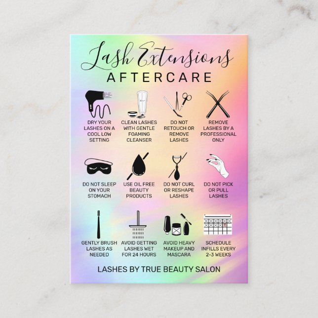 Unicorn Holographic Lash Extensions Aftercare Icon Visitenkarte (Vorderseite)
