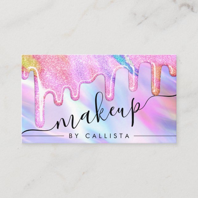 Unicorn Holographic Thick Glitzer Tropfen Makeup Visitenkarte (Vorderseite)
