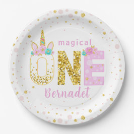Unicorn Horn 1. Geburtstag Gold Glitzer Confetti Pappteller