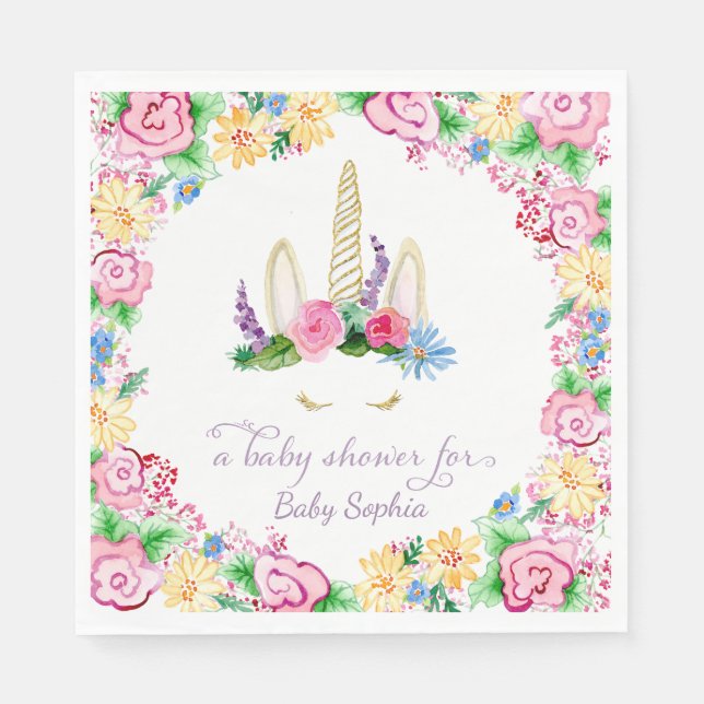 Unicorn Horn BOHO Blumenkronenmädchendusche Serviette (Vorderseite)