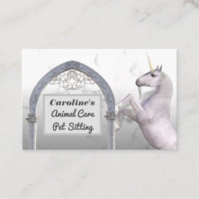 Unicorn Horse White Marble Tierpflege Visitenkarte (Vorderseite)