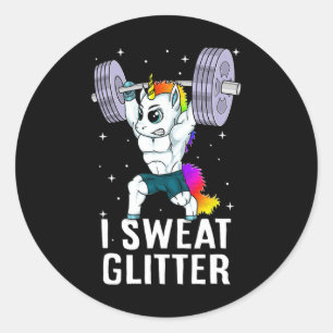 Unicorn I Sweat Glitzer Funny Gym Workout Men Wome Runder Aufkleber