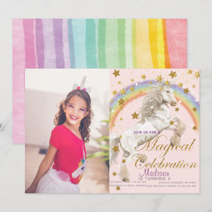Unicorn Illustration Party Magical Birthday Foto Einladung