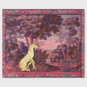 UNICORN IN HOLZLANDSCHAFT,BÄUME,PINKBLAU GESCHENKPAPIER