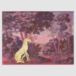 UNICORN IN HOLZLANDSCHAFT, BÄUME, Rosa Blau Seidenpapier