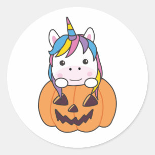Unicorn in Pumpkin Niedliche Einhörner Frohe Hallo Runder Aufkleber