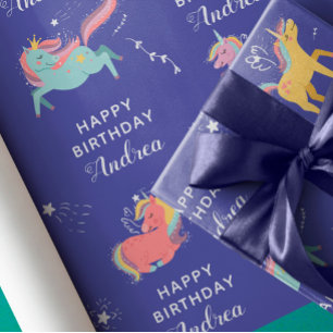 Unicorn Individuelle Name Girls Geburtstag Geschenkpapier Set