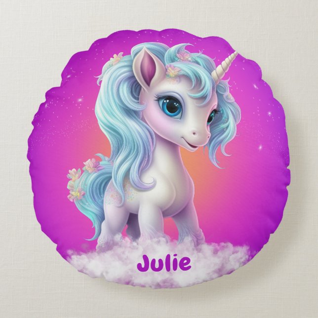 Unicorn-individuelle Name Rundes Kissen (Vorderseite)