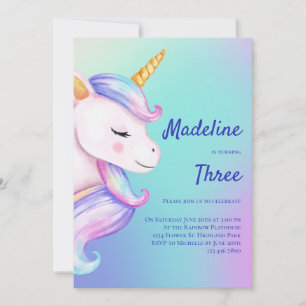 Unicorn Invitation Anniversaire Filles Pastel Arc-