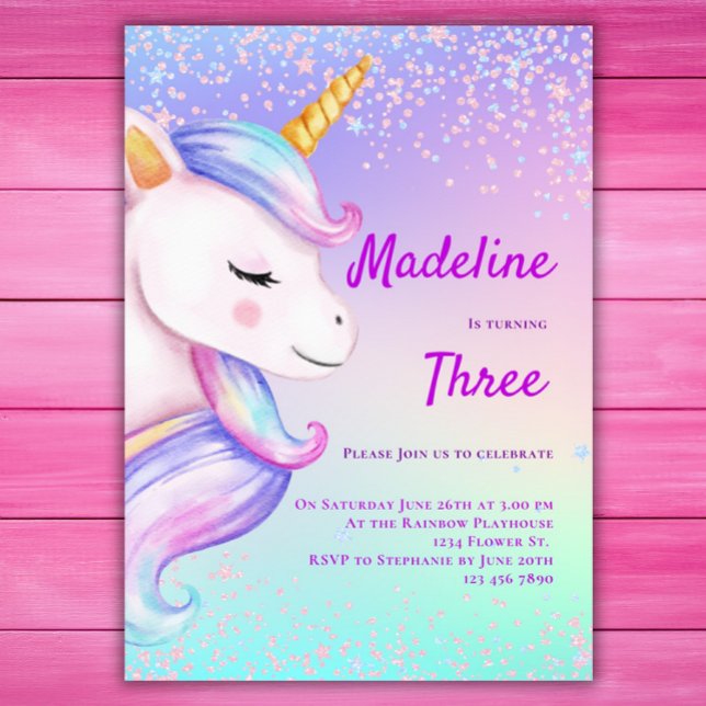 Unicorn Invitation Anniversaire Filles Pastel Arc- (Créateur téléchargé)