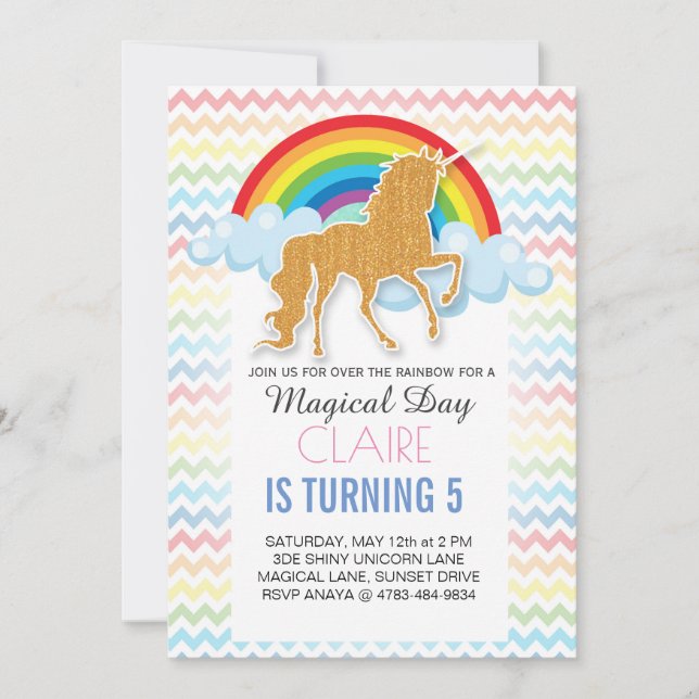 Unicorn invitation Anniversaire Magique Arc-en-cie (Devant)
