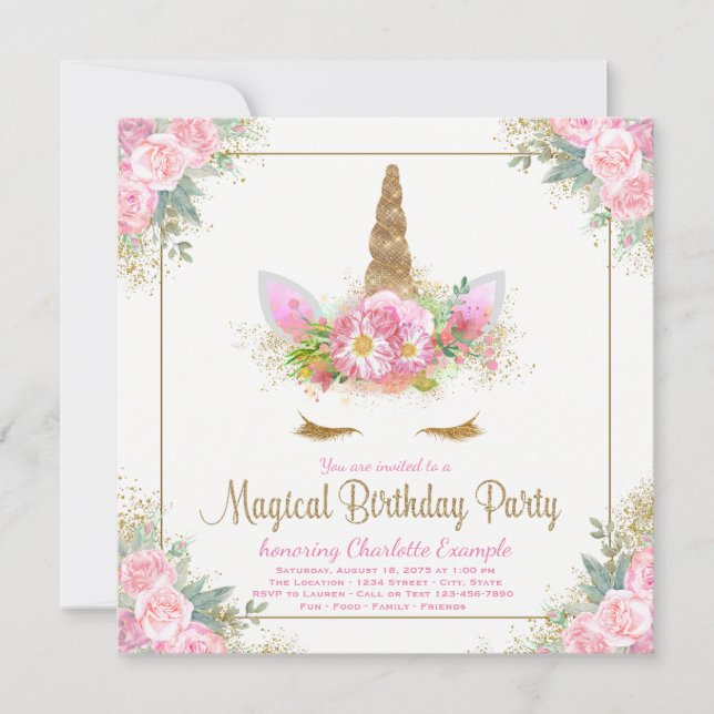 Unicorn Invitations Anniversaire Fête Unicorn Visa (Devant)