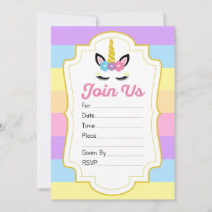 Unicorn Invitations de fête d'anniversaire