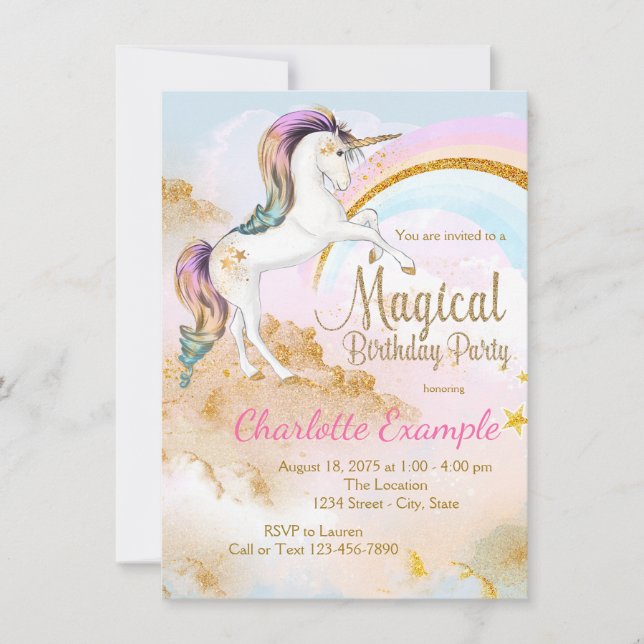 Unicorn Invitations de fête d'anniversaire (Devant)